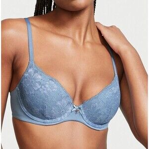 Victoria’s Secret 36D Body by Victoria Periwinkle Bra Lined Lace Demi NWT